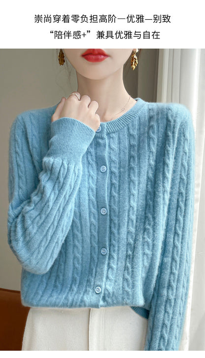 Spring and Autumn Round Neck Sweater Women's 2025 New Single-Breasted Jacket Solid Color Twist Cardigan Western Style Sweater Outerwear