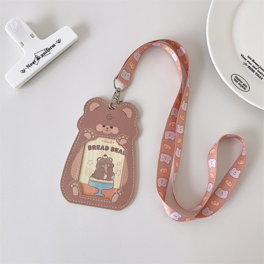 Cute Pet Pu Card Holder with Lanyard Work Card Student Meal Card Access Card Id Protective Cover Hanging Neck Bus Card