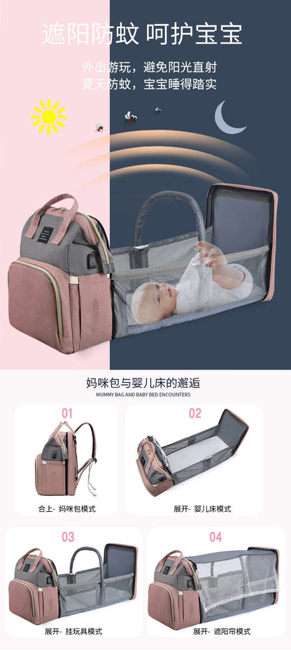 Cross-border Mummy Bag Anti-mosquito Multifunctional Folding Crib Back Milk Bag Travel Large Capacity Dry and Wet Separation Maternal and Baby Bag