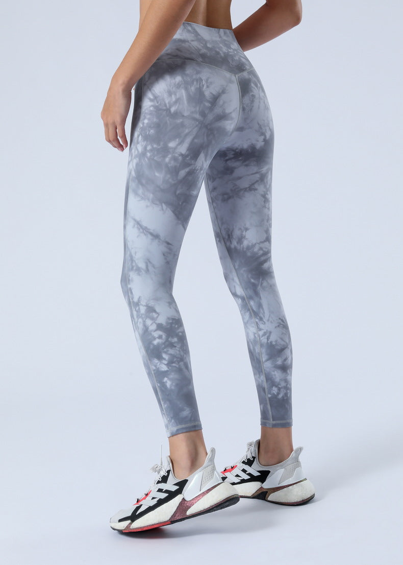 2023 Spring and Summer New Naked Yoga Pants Women's No Embarrassment Line High Waist Hip-lift Tie-dye Yoga Fitness Cropped Pants