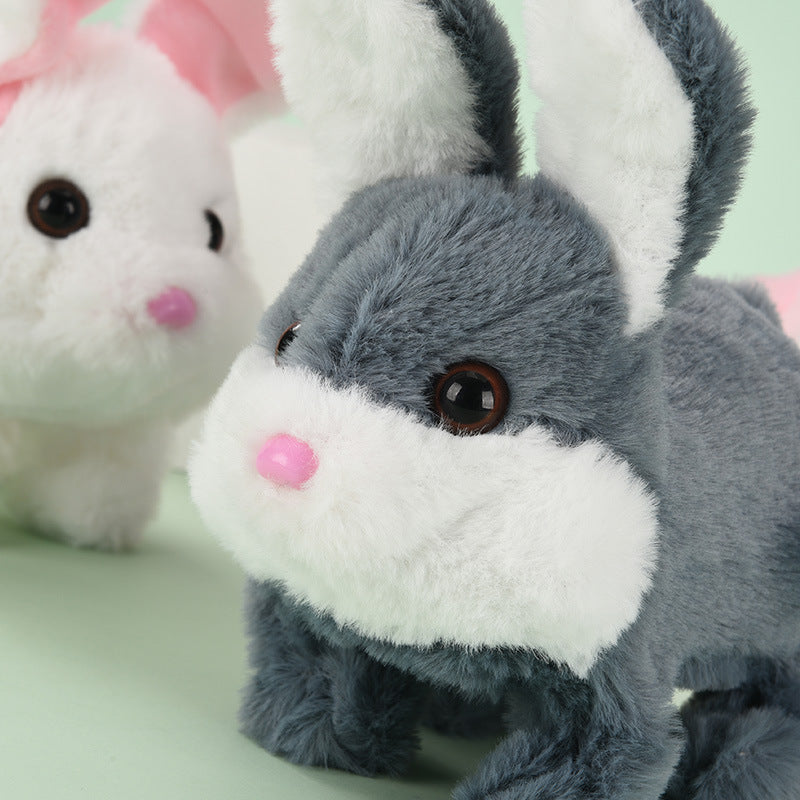 1 Electric Stuffed Rabbit Simulation Pet Can Walk, Bark, Moving Mouth and Shaking Ears Big Cute Rabbit Pet Toy