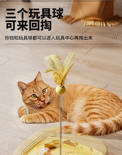 Cat Toy Interactive Play Tray Self-Entertainment Boredom-Relief Cat Toy Feather Bell Cat Teaser Stick Pet Educational Toy