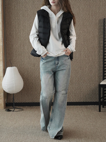 Louvre Winter New Korean Style Simple and Relaxed Half-Cardigan Hooded Long-Sleeved Sweatshirt Silhouette Loose Top for Women