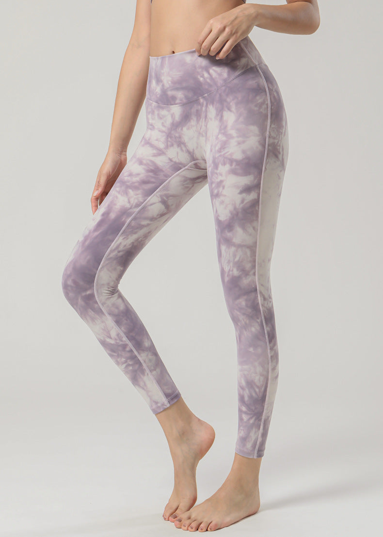2023 Spring and Summer New Naked Yoga Pants Women's No Embarrassment Line High Waist Hip-lift Tie-dye Yoga Fitness Cropped Pants