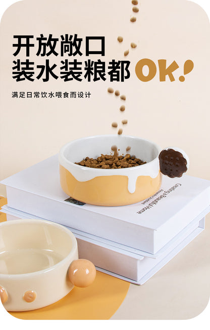 Leyoupai cat bowl ceramic neck protection Pet Bowl cat dog drinking double bowl anti-knock dog bowl Cat Basin pet tableware