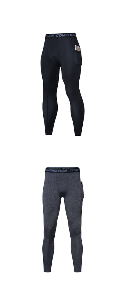 Patch Pocket Tight Pants Warm Fitness Pants Men's Quick-Drying Breathable Compression Pants Outdoor Cycling Running Leggings Sports Pants