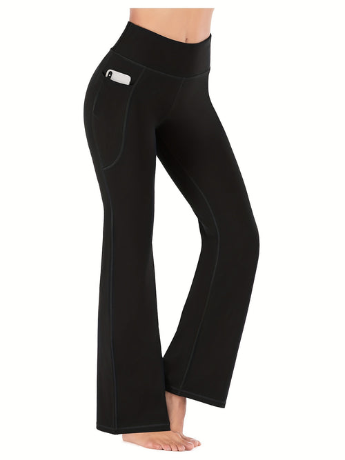 Popular cross-border Amazon yoga pants European and American high waist pocket flared wide leg sexy running pants women's hip lifting wicking