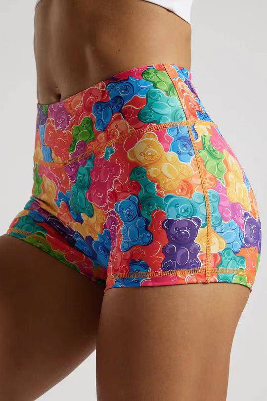 New Cross-Border European and American Fashion Cartoon Printed Shorts High Waist Hip Lifting Sports Fitness Running Yoga Three-Quarter Pants for Women