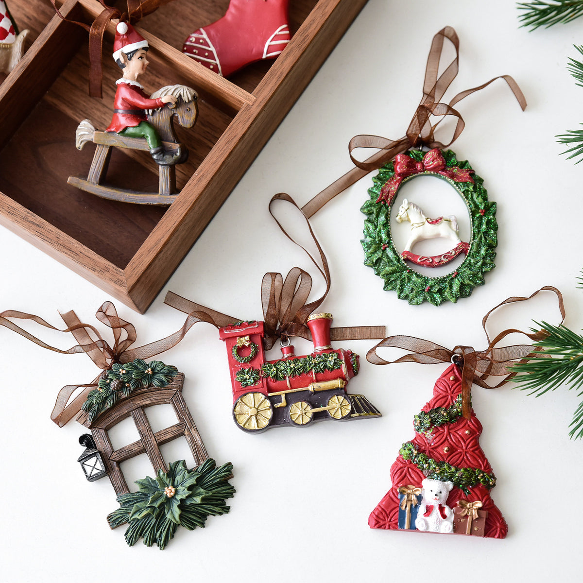Nuchi Cross-Border Retro Resin Christmas Tree Ornaments Christmas Decoration Wreath Hanging Decorations Christmas Decoration Gifts