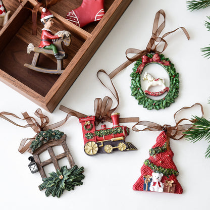 Nuchi Cross-Border Retro Resin Christmas Tree Ornaments Christmas Decoration Wreath Hanging Decorations Christmas Decoration Gifts