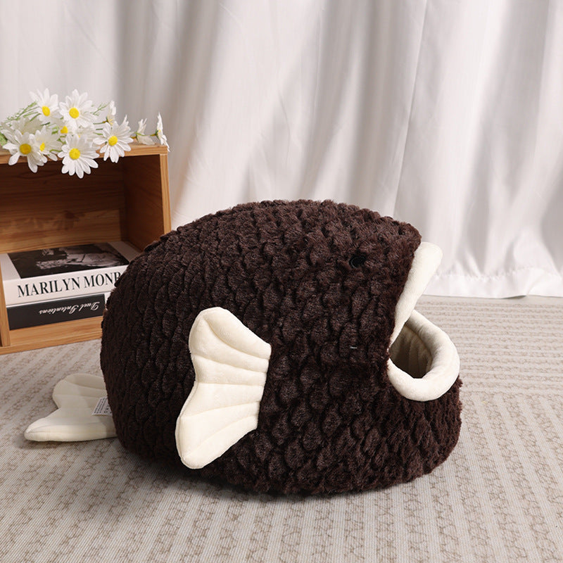 Amazon Cat Nest Autumn and Winter Warm Drilled Hole Dog Nest Pet Cage Sponge Striped Pet Nest Semi-closed Cross-border Exclusive