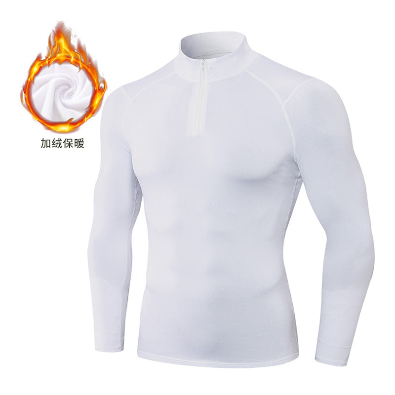 Men's Autumn and Winter Fleece-lined Fitness Clothes High-elastic Tight-fitting Sports Basketball Running Training Long-sleeved Half-zipper Collar Sweater
