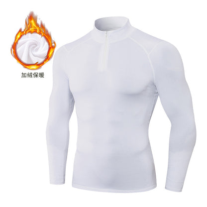 Men's Autumn and Winter Fleece-lined Fitness Clothes High-elastic Tight-fitting Sports Basketball Running Training Long-sleeved Half-zipper Collar Sweater