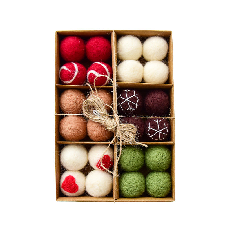 NUCHI Cross Border Christmas Decorations Wool Felt 24 Pieces suit Christmas Ball Christmas Scene Decorations Pendant