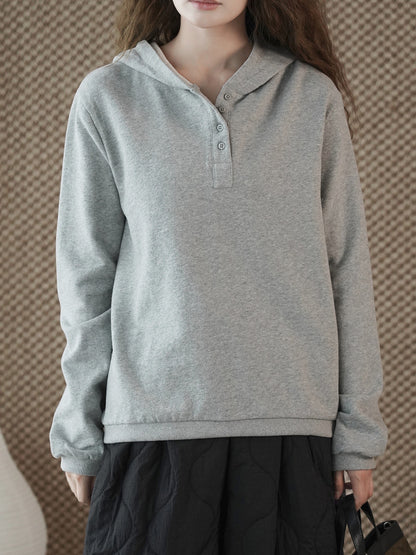 Louvre Winter New Korean Style Simple and Relaxed Half-Cardigan Hooded Long-Sleeved Sweatshirt Silhouette Loose Top for Women