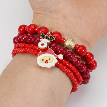 Christmas bracelet elastic rope bracelet snowman snowflake Christmas tree old man deer hat pendant bracelet gift
