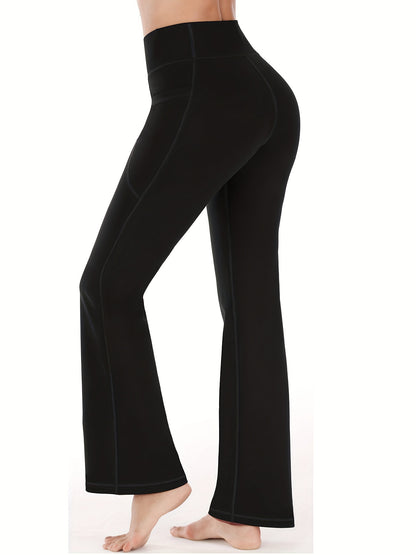 Popular cross-border Amazon yoga pants European and American high waist pocket flared wide leg sexy running pants women's hip lifting wicking