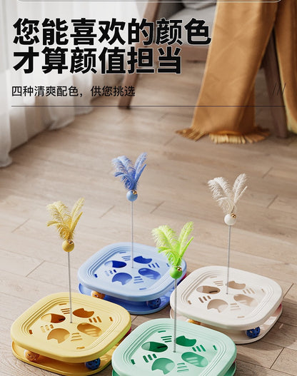 Cat Toy Interactive Play Tray Self-Entertainment Boredom-Relief Cat Toy Feather Bell Cat Teaser Stick Pet Educational Toy