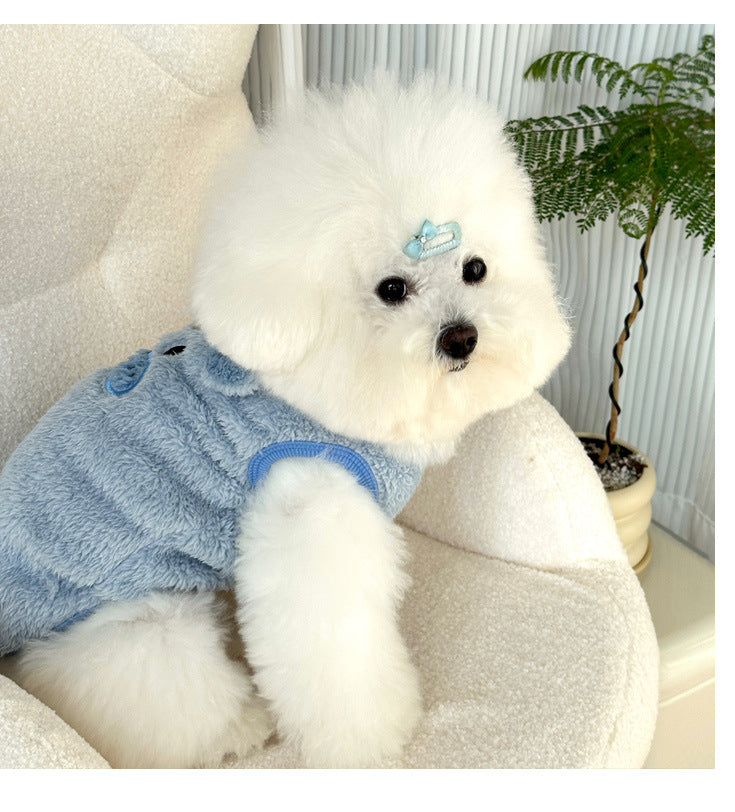 Winter New Ins Style fleece-lined Warm Pet Dog Cat Clothes Teddy Bixiong VIP Cartoon Embroidered Vest