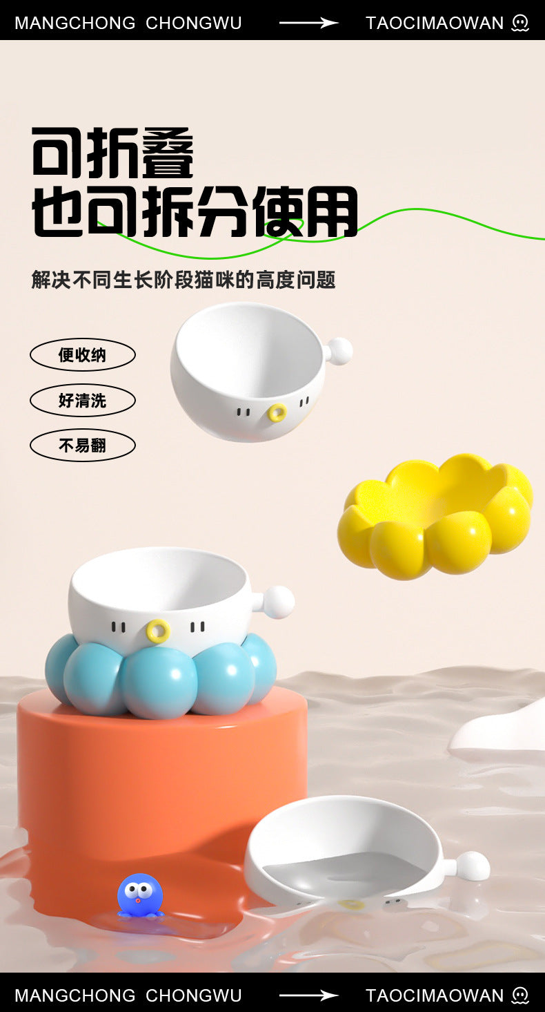 Ceramic Pet Bowl, Universal Non-Slip Cat and Dog Food Bowl, Neck Guard, Slanted Mouth Bowl, Detachable, Deepened, Anti-Splash Water Bowl Set