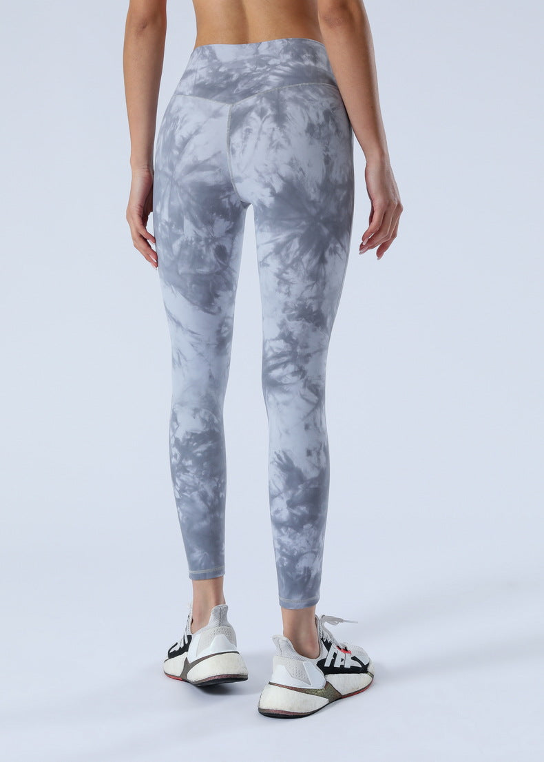 2023 Spring and Summer New Naked Yoga Pants Women's No Embarrassment Line High Waist Hip-lift Tie-dye Yoga Fitness Cropped Pants