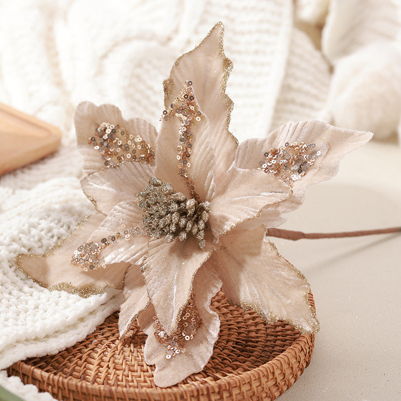 New In-Stock Handmade Powder-Adhesive Korean-Style Artificial Flowers Christmas Decorations Christmas Tree Ornaments Christmas Flowers