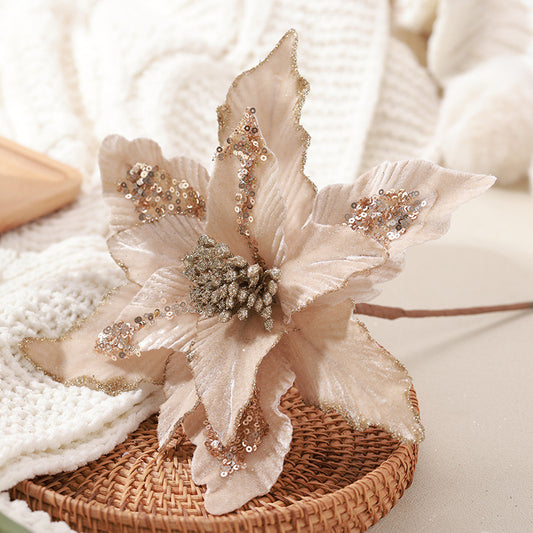 New In-Stock Handmade Powder-Adhesive Korean-Style Artificial Flowers Christmas Decorations Christmas Tree Ornaments Christmas Flowers
