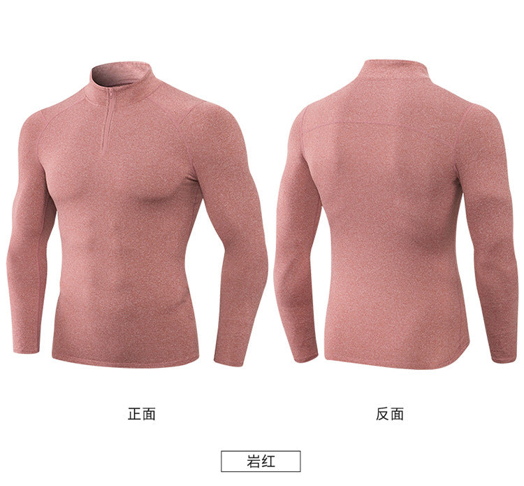 Men's Autumn and Winter Fleece-lined Fitness Clothes High-elastic Tight-fitting Sports Basketball Running Training Long-sleeved Half-zipper Collar Sweater
