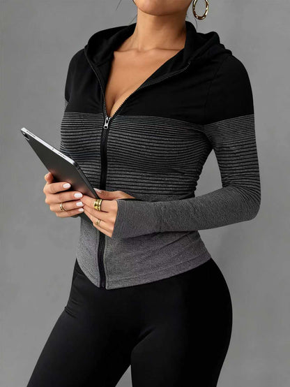 1Pcs Seamless Women's Sports Tight Jacket Jacket Zipper Hooded Sports Cycling and Other Sports Scenes