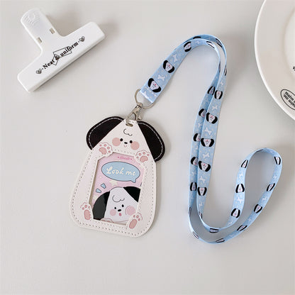 Cute Pet Pu Card Holder with Lanyard Work Card Student Meal Card Access Card Id Protective Cover Hanging Neck Bus Card