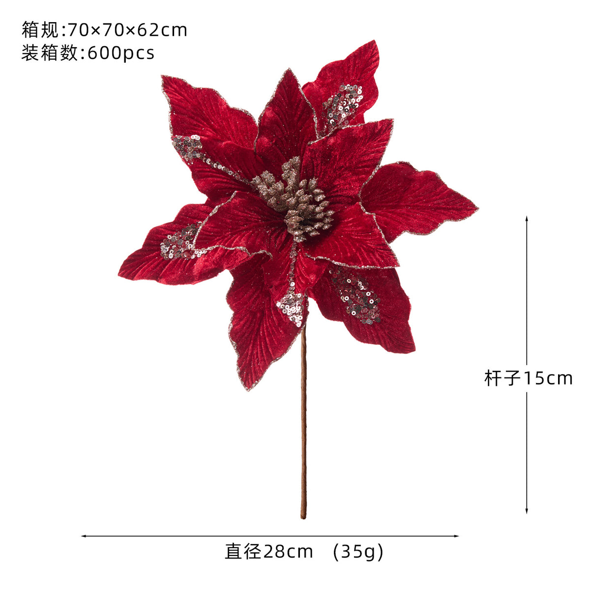 New In-Stock Handmade Powder-Adhesive Korean-Style Artificial Flowers Christmas Decorations Christmas Tree Ornaments Christmas Flowers