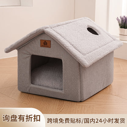 Cross-Border Winter Cat Nest, Detachable and Washable, Warm and Thickened Enclosed House Nest, Suitable for Kittens and Small Dogs