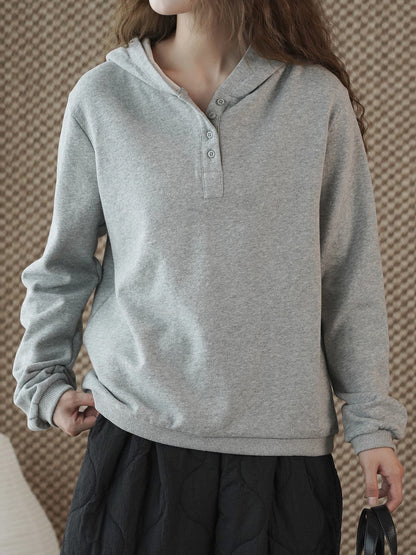 Louvre Winter New Korean Style Simple and Relaxed Half-Cardigan Hooded Long-Sleeved Sweatshirt Silhouette Loose Top for Women