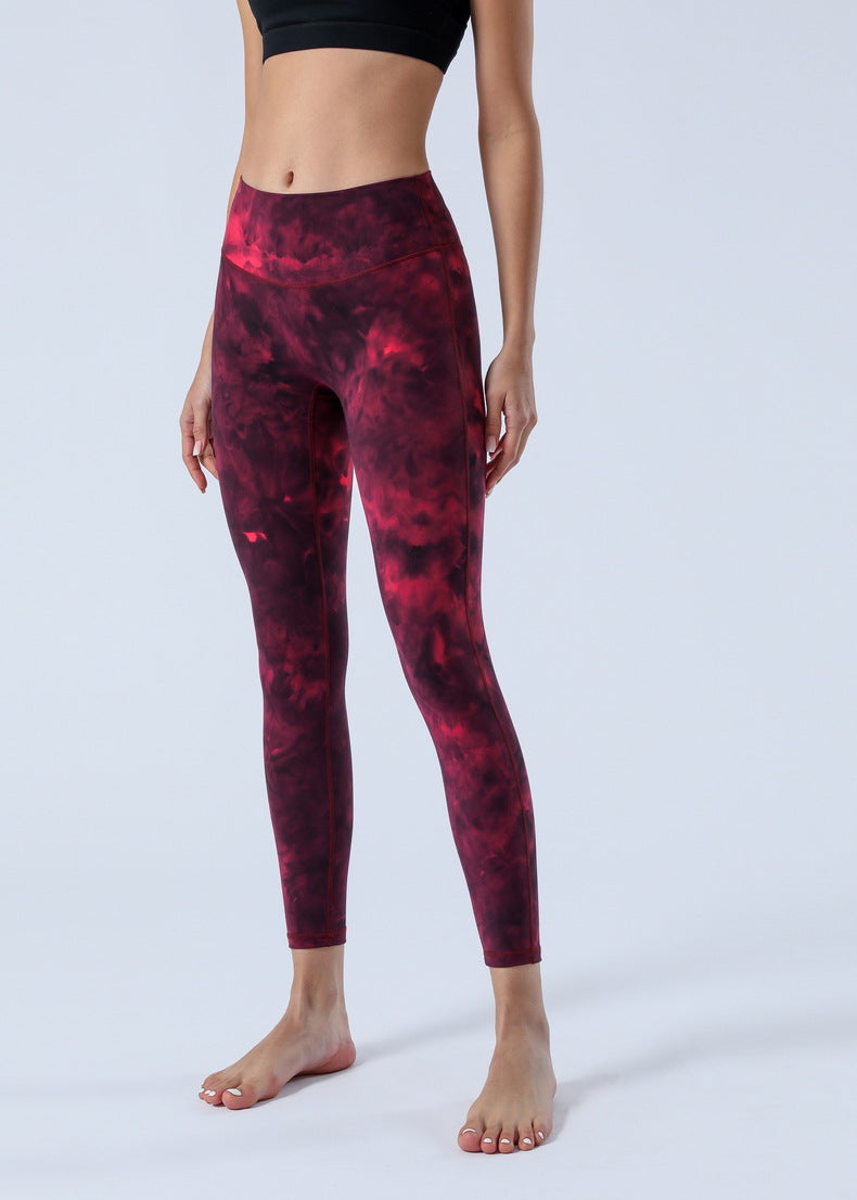 2023 Spring and Summer New Naked Yoga Pants Women's No Embarrassment Line High Waist Hip-lift Tie-dye Yoga Fitness Cropped Pants