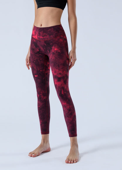 2023 Spring and Summer New Naked Yoga Pants Women's No Embarrassment Line High Waist Hip-lift Tie-dye Yoga Fitness Cropped Pants