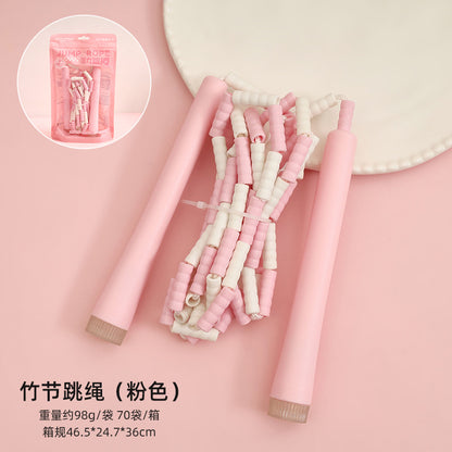 Children's Bamboo Skipping Rope Soft Beads Kindergarten Beginners Knot-Free Adjustable Skipping Rope High-Value Sports Goods Wholesale