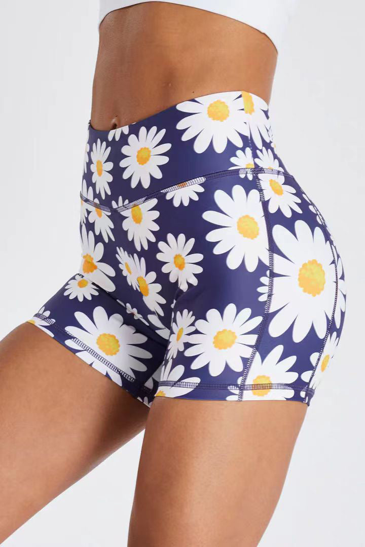 New Cross-Border European and American Fashion Cartoon Printed Shorts High Waist Hip Lifting Sports Fitness Running Yoga Three-Quarter Pants for Women