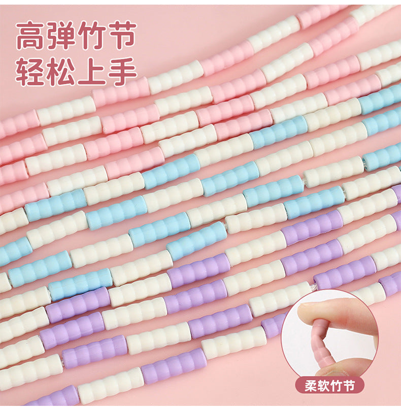 Children's Bamboo Skipping Rope Soft Beads Kindergarten Beginners Knot-Free Adjustable Skipping Rope High-Value Sports Goods Wholesale
