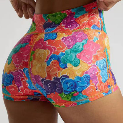 New Cross-Border European and American Fashion Cartoon Printed Shorts High Waist Hip Lifting Sports Fitness Running Yoga Three-Quarter Pants for Women
