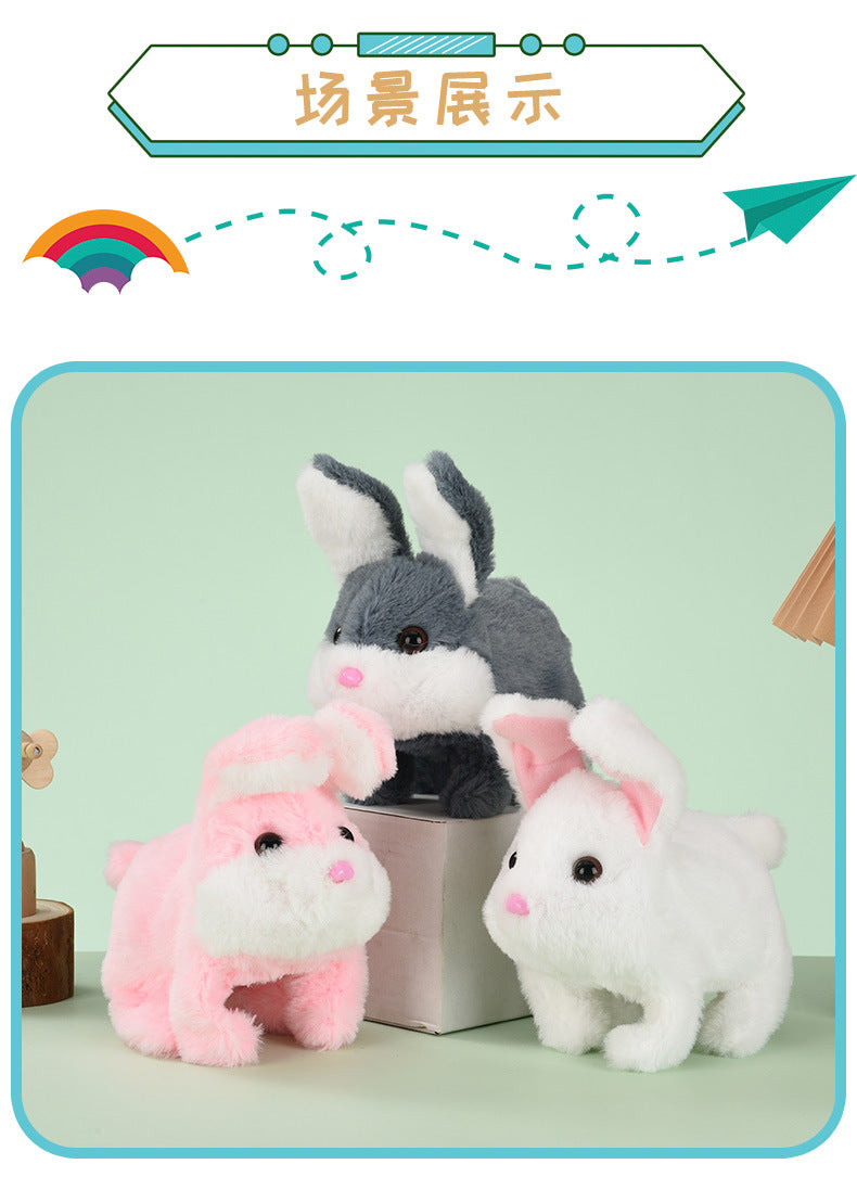 1 Electric Stuffed Rabbit Simulation Pet Can Walk, Bark, Moving Mouth and Shaking Ears Big Cute Rabbit Pet Toy