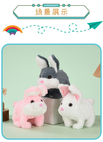 1 Electric Stuffed Rabbit Simulation Pet Can Walk, Bark, Moving Mouth and Shaking Ears Big Cute Rabbit Pet Toy