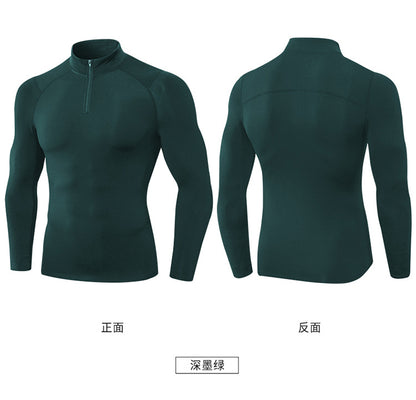 Men's Autumn and Winter Fleece-lined Fitness Clothes High-elastic Tight-fitting Sports Basketball Running Training Long-sleeved Half-zipper Collar Sweater