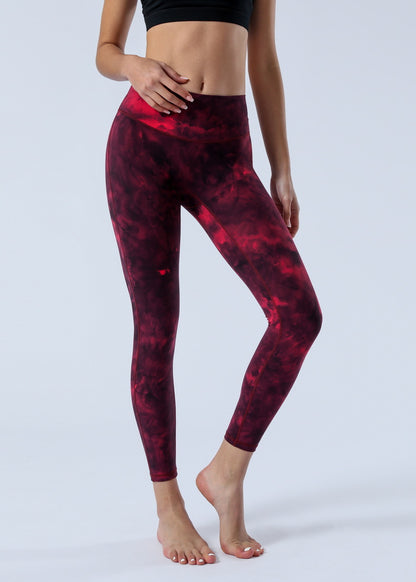 2023 Spring and Summer New Naked Yoga Pants Women's No Embarrassment Line High Waist Hip-lift Tie-dye Yoga Fitness Cropped Pants