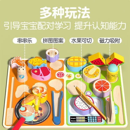 Children's Pretend Play Kitchen Toys Wooden Fruit Cutting Set Baby Cooking Beaded Puzzle Toys Wooden Toys