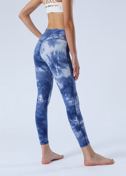 2023 Spring and Summer New Naked Yoga Pants Women's No Embarrassment Line High Waist Hip-lift Tie-dye Yoga Fitness Cropped Pants