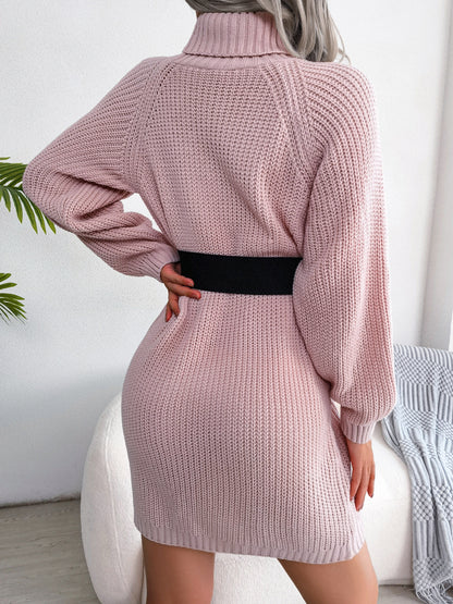 Real Shot of Autumn and Winter European and American Casual Button-Down High-Neck Long-Sleeved Bottoming Sweater Dress Amazon Independent Station Cross-Border Women's Clothing