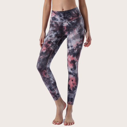 2023 Spring and Summer New Naked Yoga Pants Women's No Embarrassment Line High Waist Hip-lift Tie-dye Yoga Fitness Cropped Pants