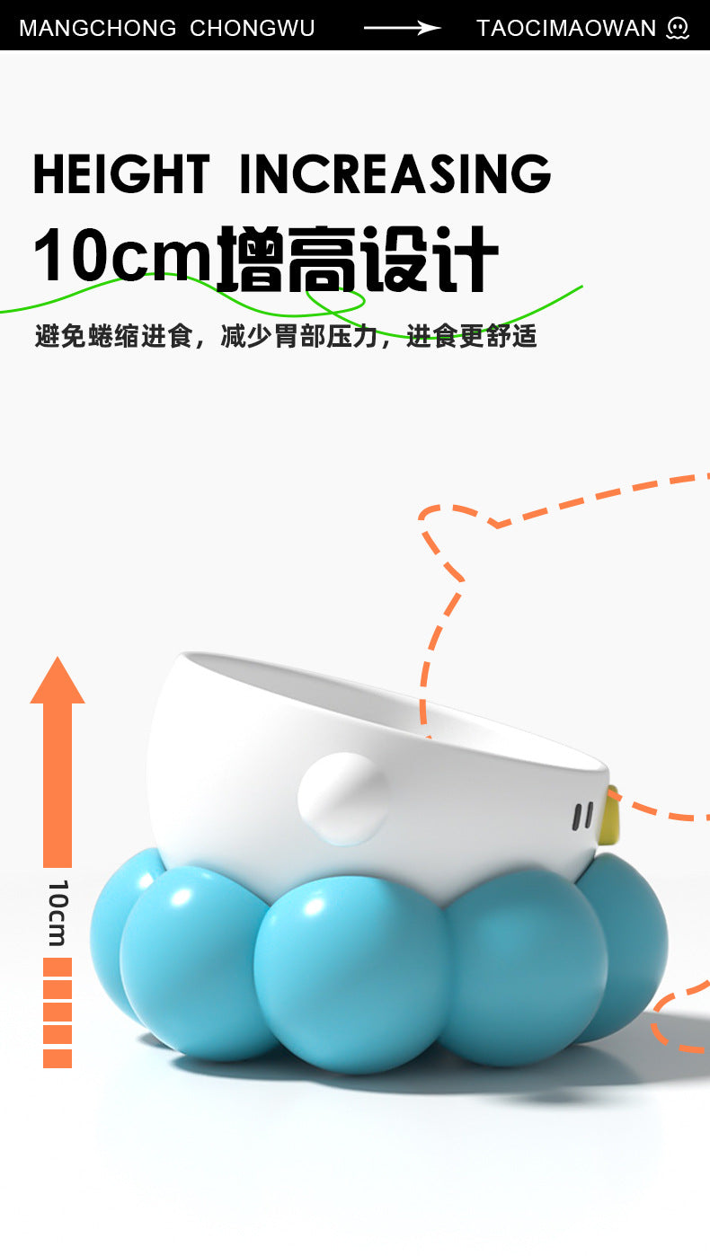 Ceramic Pet Bowl, Universal Non-Slip Cat and Dog Food Bowl, Neck Guard, Slanted Mouth Bowl, Detachable, Deepened, Anti-Splash Water Bowl Set