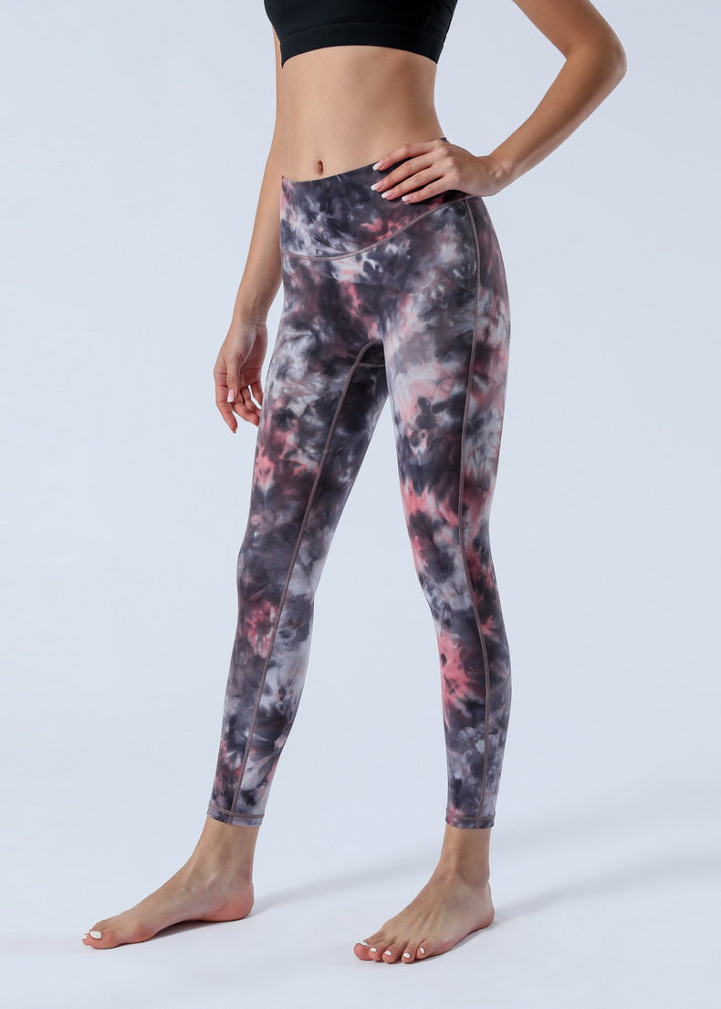 2023 Spring and Summer New Naked Yoga Pants Women's No Embarrassment Line High Waist Hip-lift Tie-dye Yoga Fitness Cropped Pants