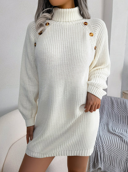 Real Shot of Autumn and Winter European and American Casual Button-Down High-Neck Long-Sleeved Bottoming Sweater Dress Amazon Independent Station Cross-Border Women's Clothing